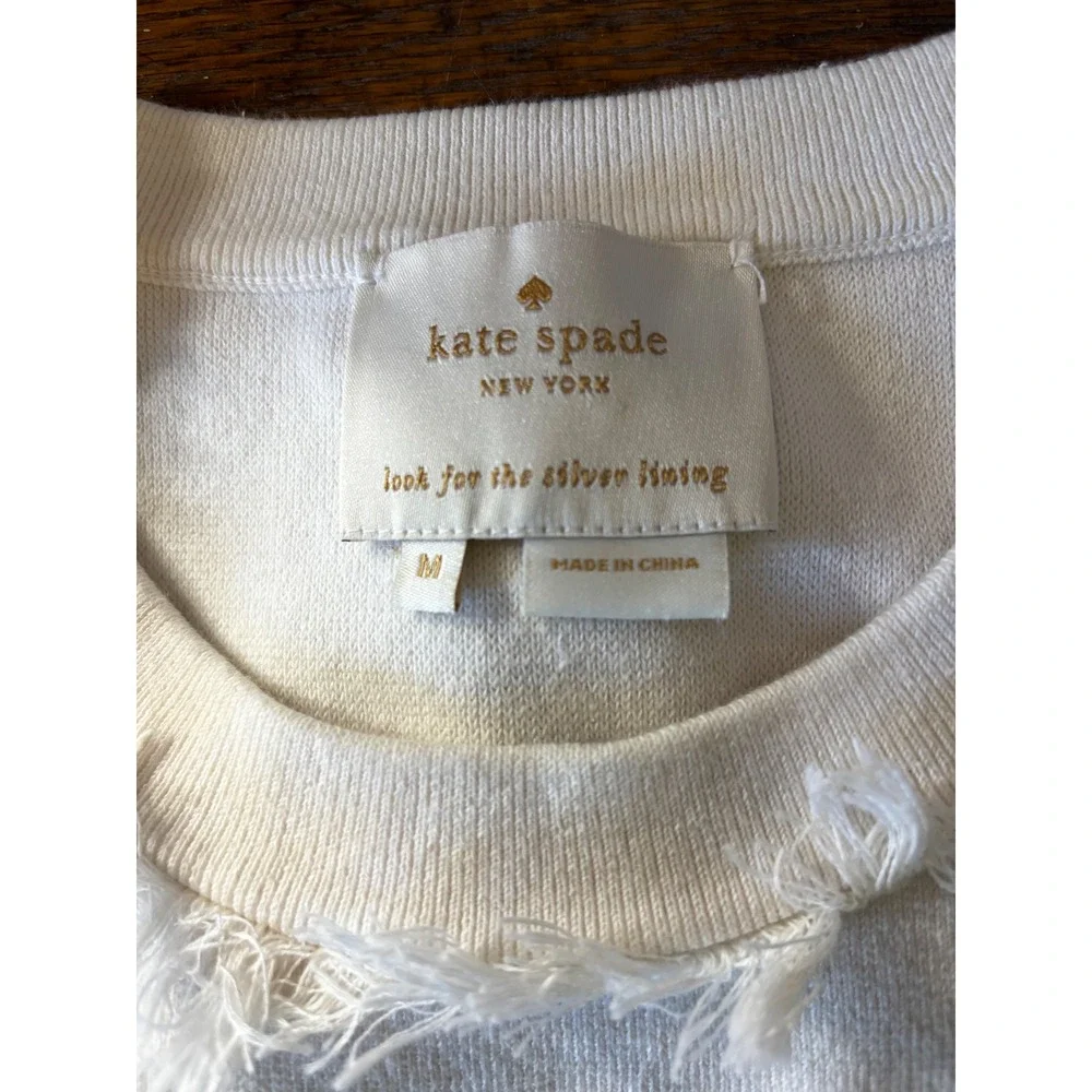 Kate Spade White Sleeveless Fringe Trim Tiered Knit Fit and Flare Dress Medium - Picture 7 of 15